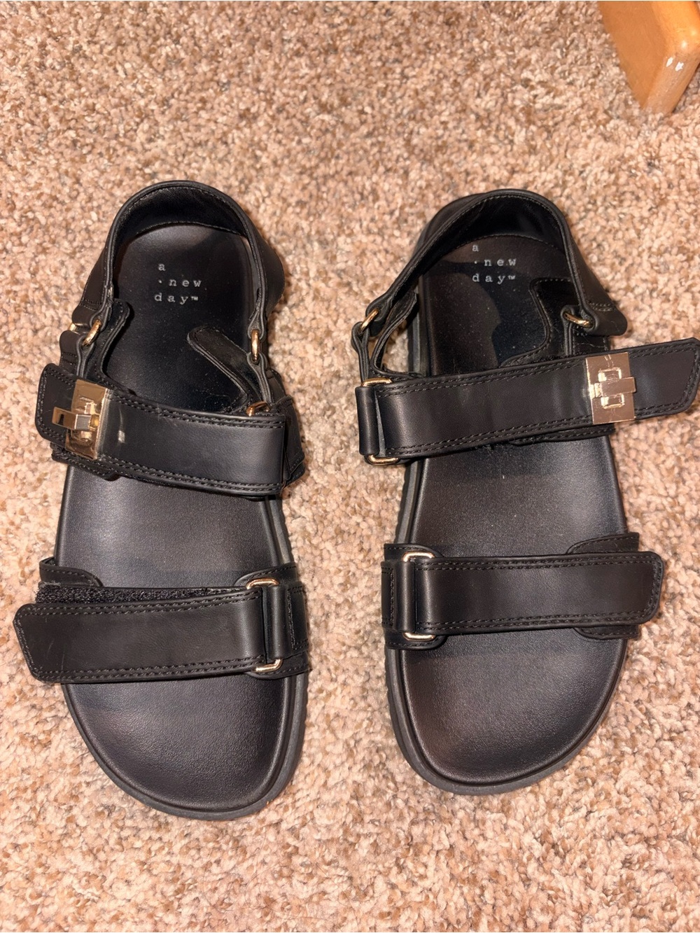 a new day Black Strappy Sandals with Gold Accents